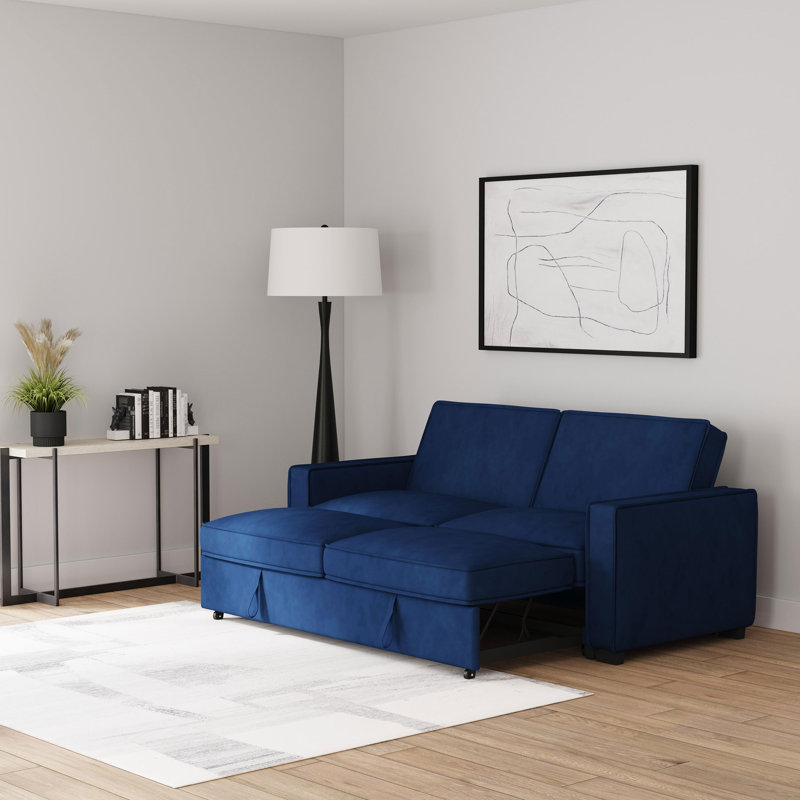 Tollman Multipurpose Upholstered Convertible Sleeper Sofa Bed Navy Blue